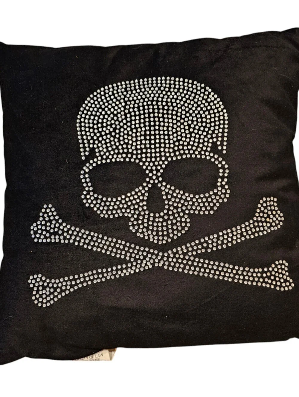 Pier 1 Rhinestone Skull and Crossbones throw pillow Black White Goth NEW